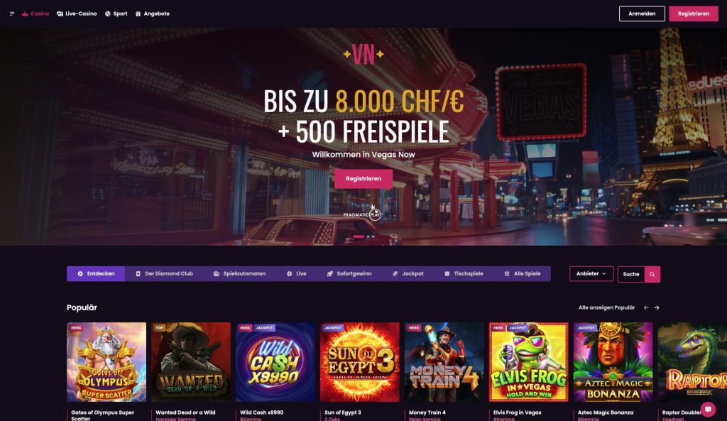 VegasNow Schweiz: Casino und Sportwetten für Schweizer Spieler